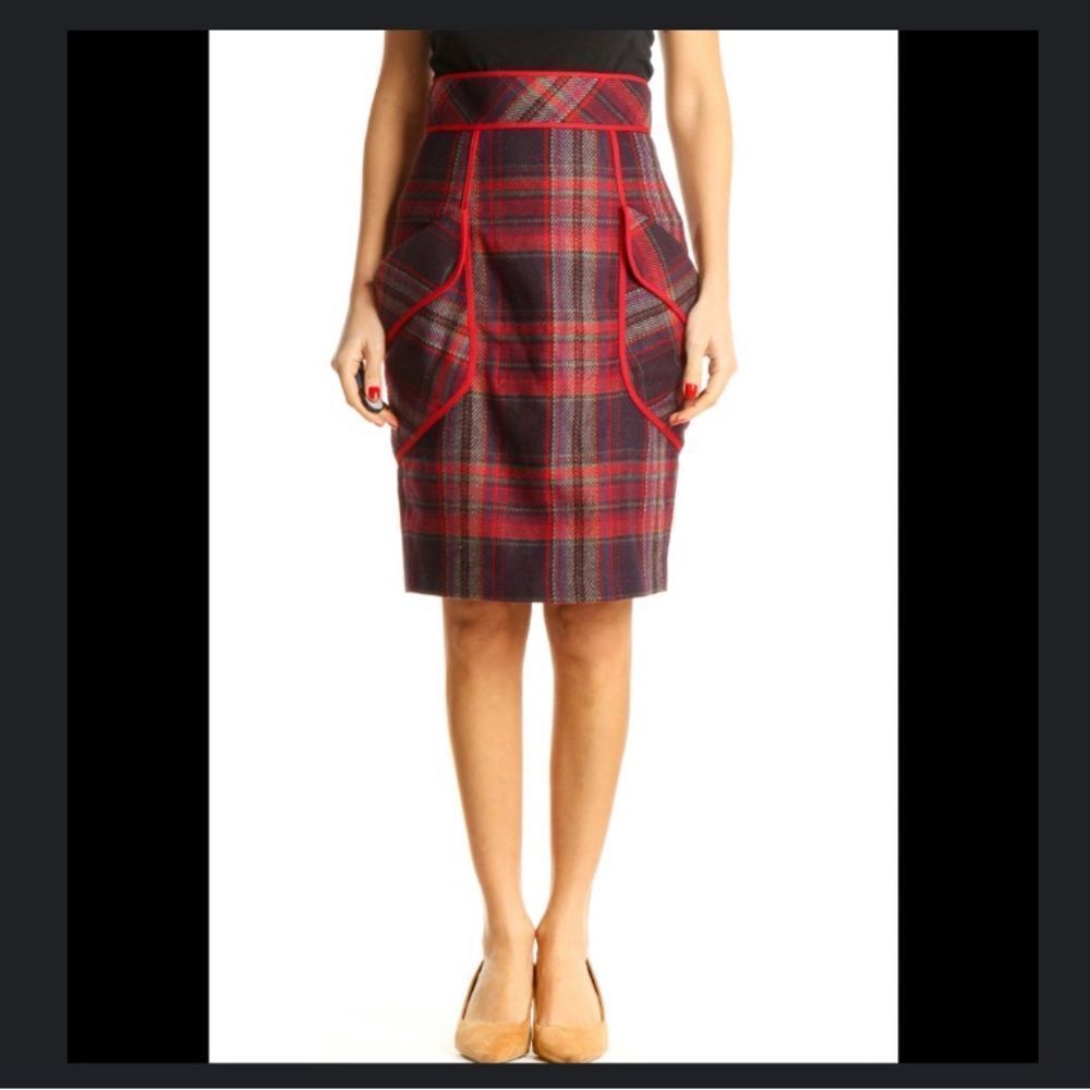PLENTY BY TRACEY REESE Red Wool Plaid Skirt SZ 4 ANTHROPOLOGIE